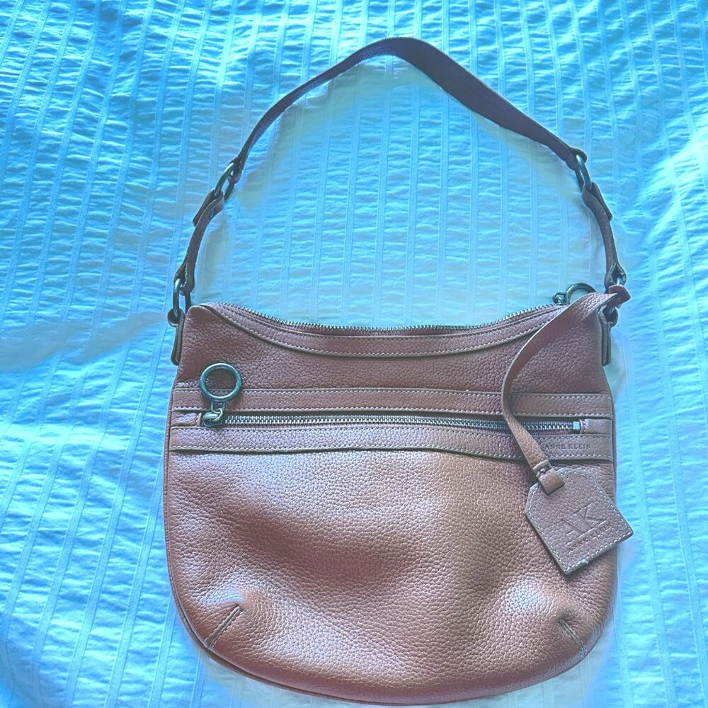 Vintage Purse Anne Klein Shoulder Bag Pebbled Brown Leather - Picture 2 of 5
